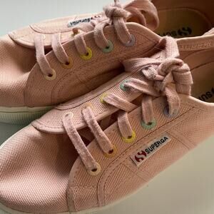 SUPERGA Multicolor Eyelet Pink Lace Up Platform Sneakers Women's Size US 7